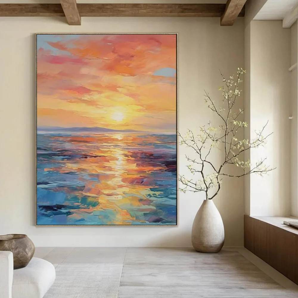 White Original Evening Coastal Abstract Canvas Artwork 9Q9YP